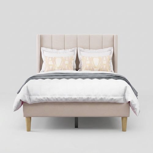 AGARTT Twin Platform Bed Frame — Beige Velvet