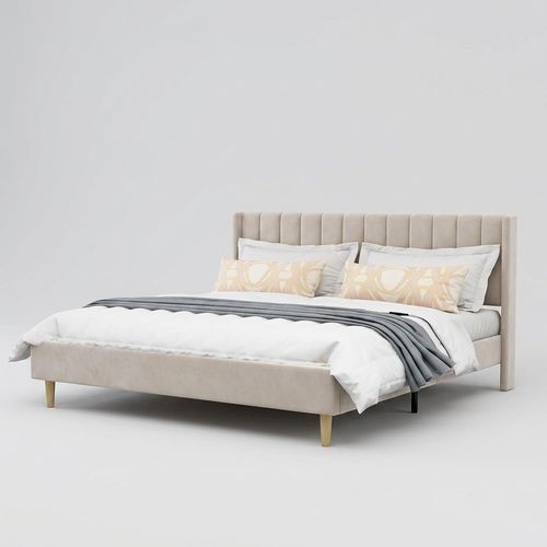AGARTT King Platform Bed Frame — Beige Velvet