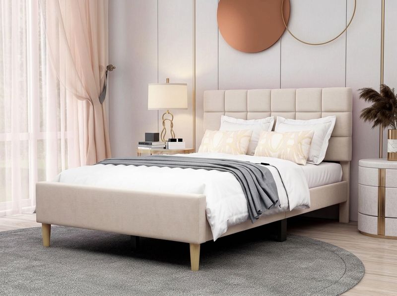 AGARTT Twin Platform Bed Frame — Beige Velvet