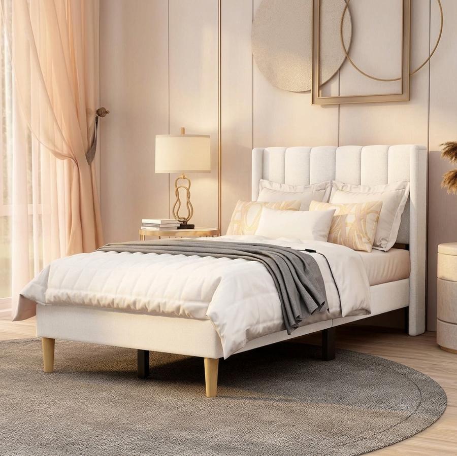 AGARTT Twin Platform Bed Frame — White Linen